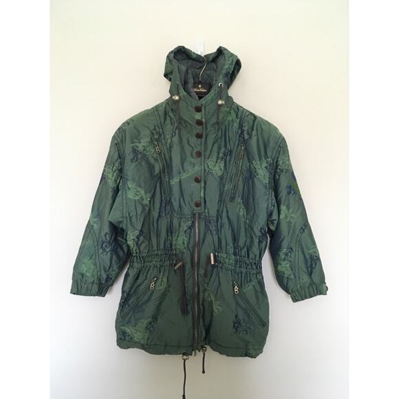 VTG 90s BOGNER Womens Sz 8 Green Satin Floral Layerlite Ski Jacket Coat USA - Picture 1 of 15